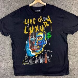 Reason Brand Life Of Luxury Mens XXL Black Hand Crafted Print Streetwear Hip Hop
